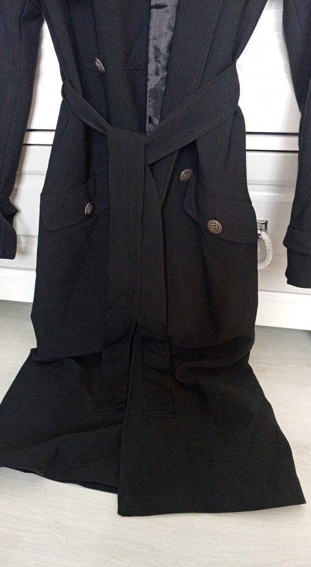 Kadın Siyah Uzun Trenchcoat - Görsel 3