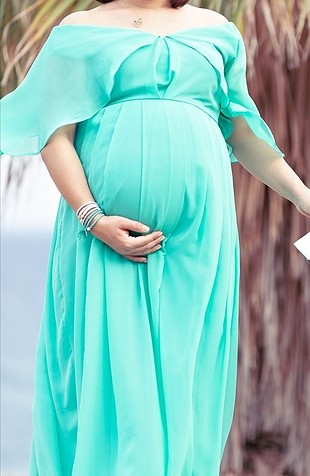 l Beden turkuaz Renk uzun hamile elbisesi