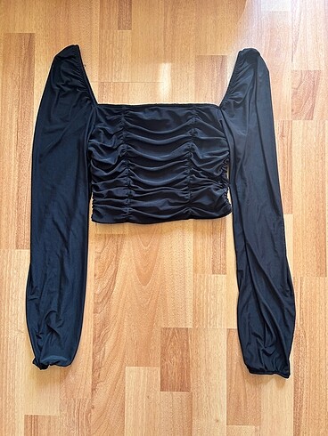 H&M H&M Tül Transparan Kollu Siyah Bluz