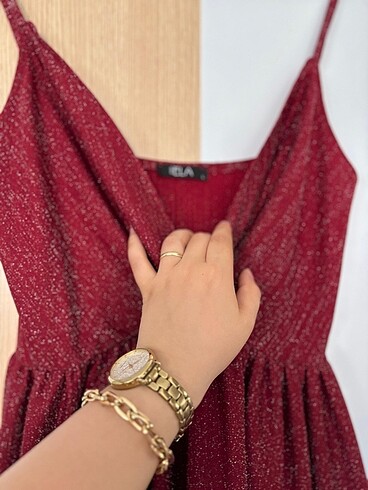 Bordo simli yırtmaçlı abiye - Görsel 4