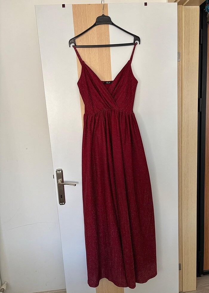 Bordo simli yırtmaçlı abiye - Görsel 3