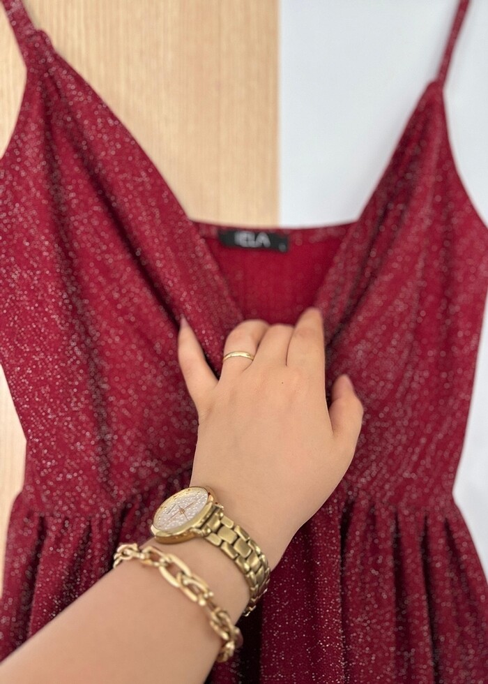 Bordo simli yırtmaçlı abiye - Görsel 4