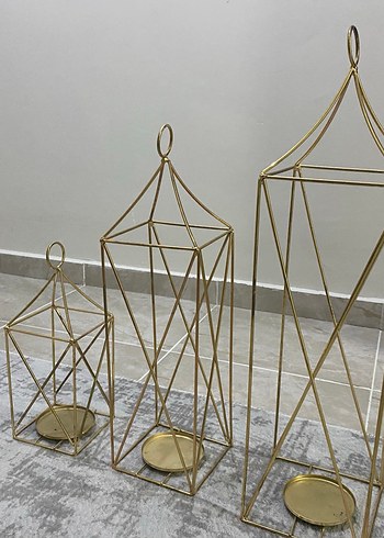 Altın Renk Metal Mumluk Seti - Görsel 2