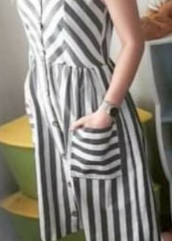 Gri Zebra Desenli Midi Düğmeli Elbise