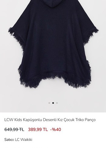 Lacivert 10.11 Yaş Yün Püsküllü Midi Panço - Görsel 2