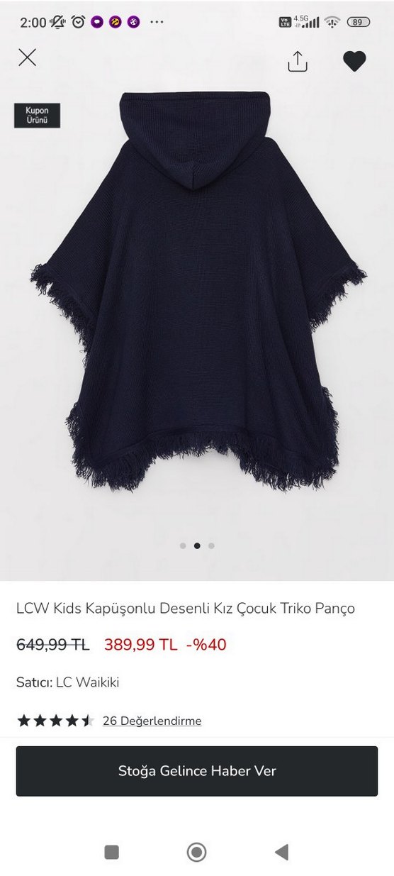 Lacivert 10.11 Yaş Yün Püsküllü Midi Panço - Görsel 2