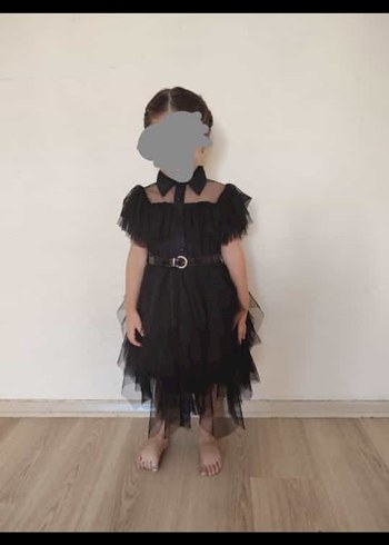 Kız Çocuk Siyah Fırfırlı Gotik Elbise..wednesday elbisesi - Görsel 2