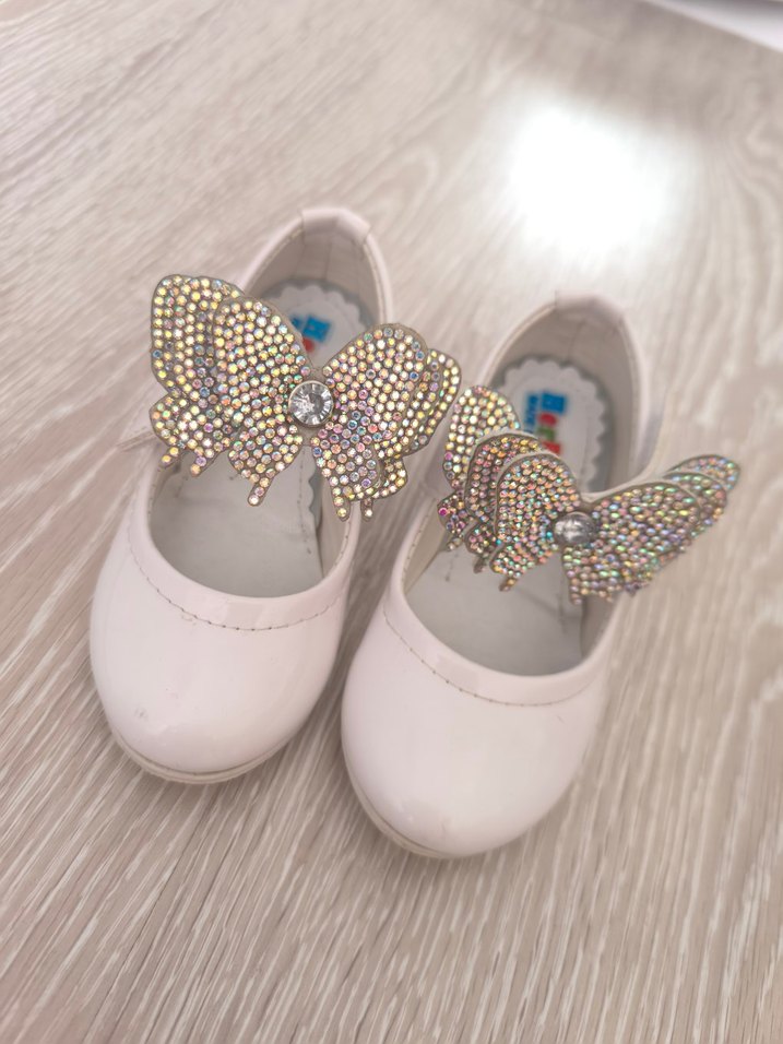 Kız Çocuk Beyaz Taşlı Topuklu Bale Ayakkabısı - Görsel 4