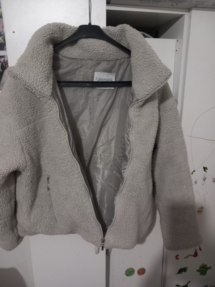 Gri Peluş mont - Görsel 3