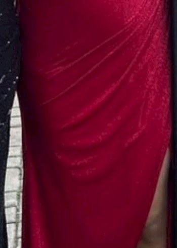 Kırmızı Drapeli Uzun Abiye Elbise - Görsel 2