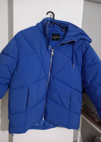 Mavi Kadın Kapüşonlu Kış Montu - Görsel 2