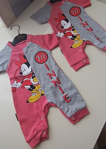 Renkli Baskılı Pembe Bebek Kız Tulum