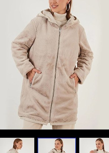 Only Ekru Kadın Peluş Kaban - Görsel 3