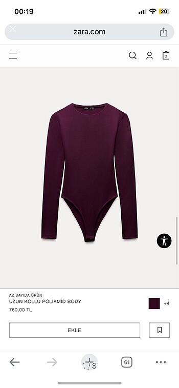 Zara polyamid zıbınlı body