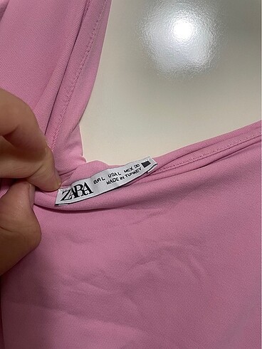 l Beden Zara polyamid pembe midi elbise