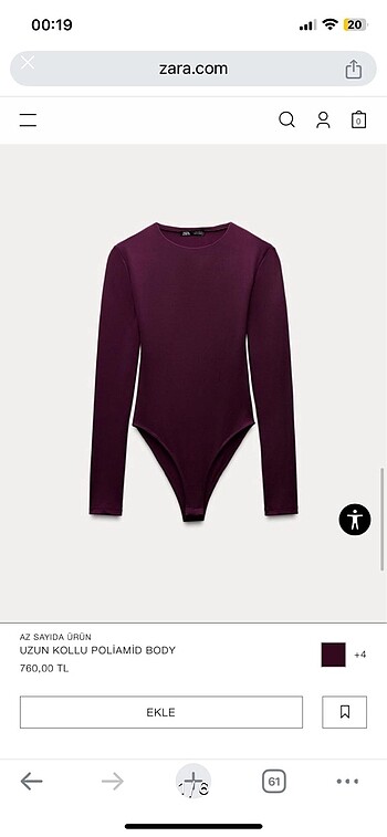 Zara polyamid zıbınlı body