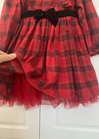 Kırmızı Ekoseli Kız Çocuk Elbise - Görsel 2