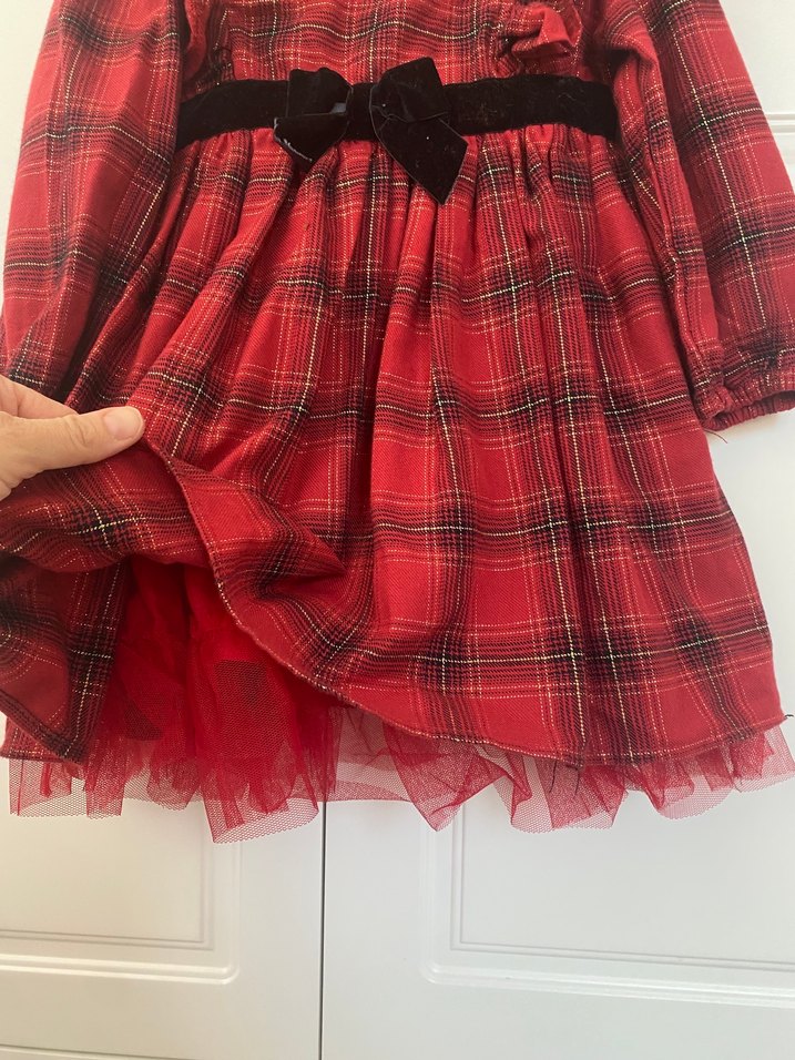 Kırmızı Ekoseli Kız Çocuk Elbise - Görsel 2