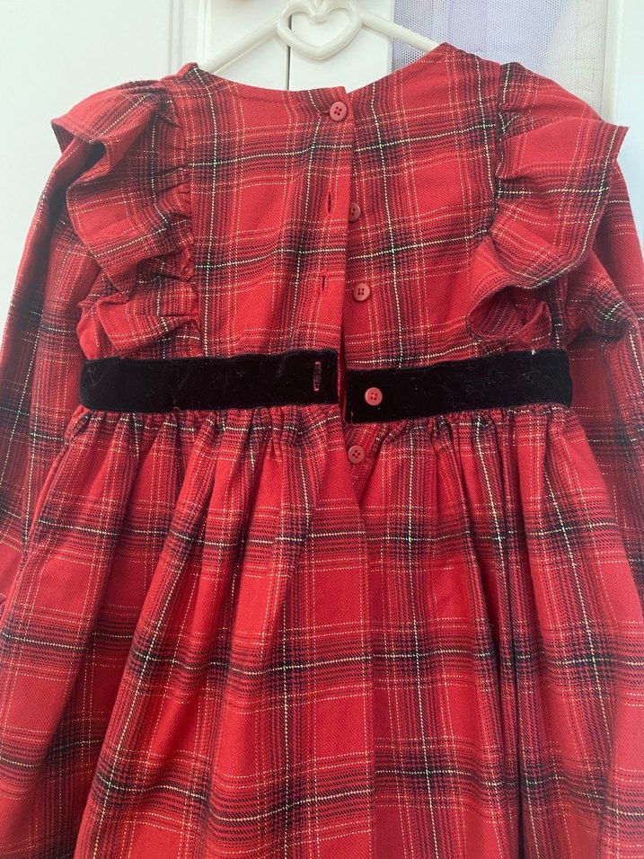 Kırmızı Ekoseli Kız Çocuk Elbise - Görsel 3