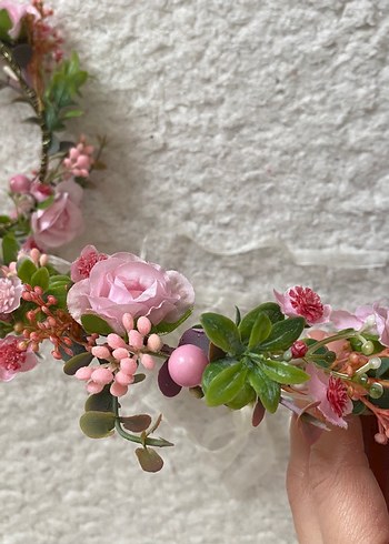 Pembe Yeşil Çiçekli Anne Kız Saç Aksesuarı - Görsel 3