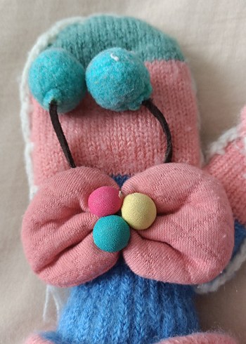 Kız Çocuk Renkli Nakışlı Örgü Eldiven - Görsel 3