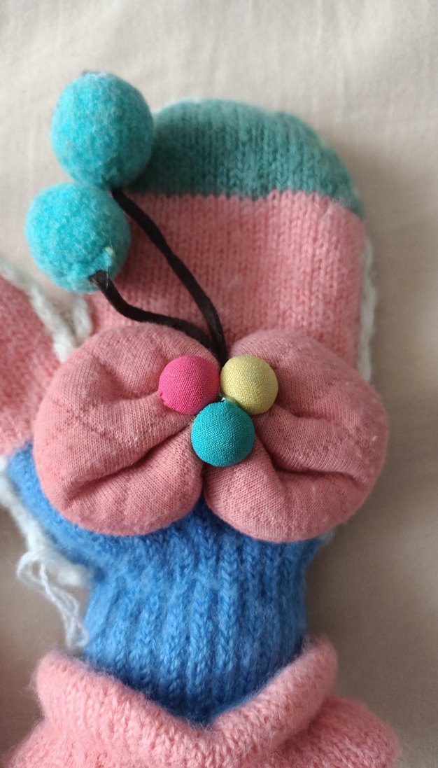 Kız Çocuk Renkli Nakışlı Örgü Eldiven - Görsel 2