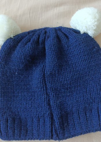 Çocuk Örgü Mavi Nakışlı Bere - Görsel 2