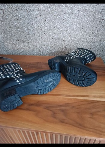 Kadın Siyah Deri Tokalı Biker Botlar - Görsel 5