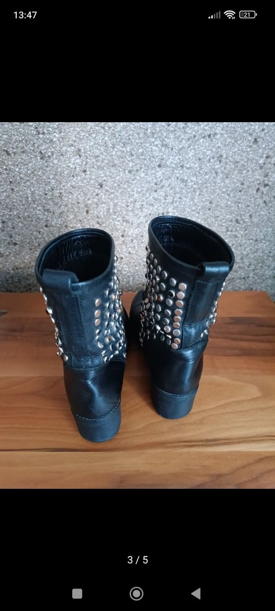 Kadın Siyah Deri Tokalı Biker Botlar - Görsel 3