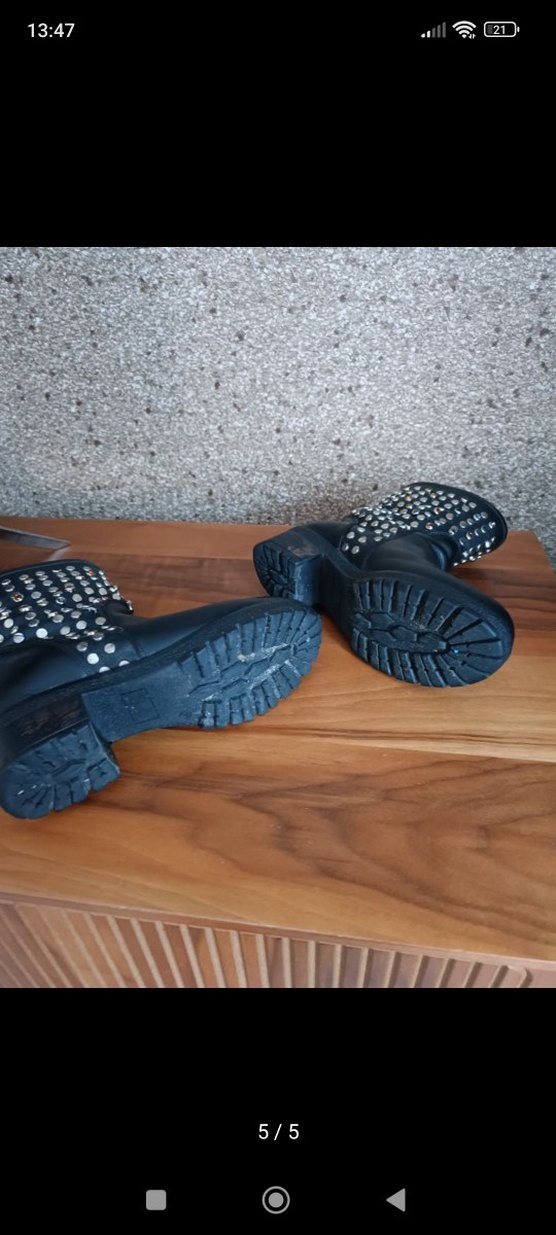 Kadın Siyah Deri Tokalı Biker Botlar - Görsel 5