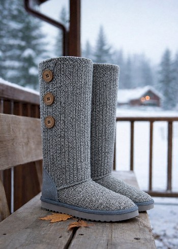 Gri Örgü Kadın Dolgu Topuklu Bot - Görsel 2