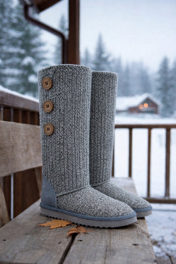 Gri Örgü Kadın Dolgu Topuklu Bot - Görsel 2