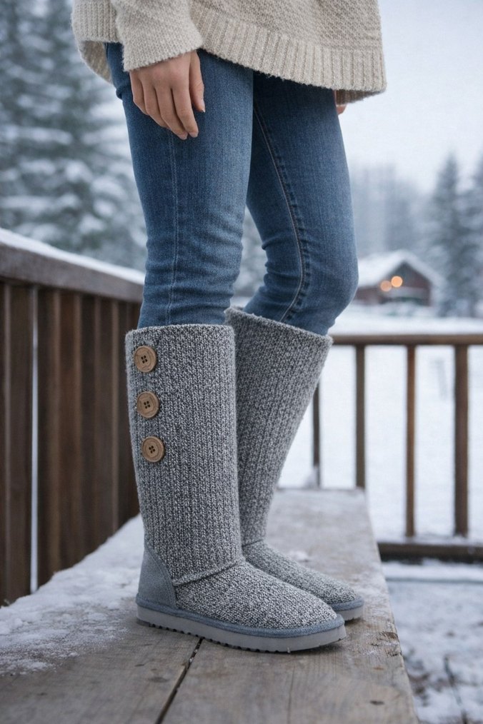 Gri Yün Örgü Kadın Dolgu Topuklu Bot - Görsel 2