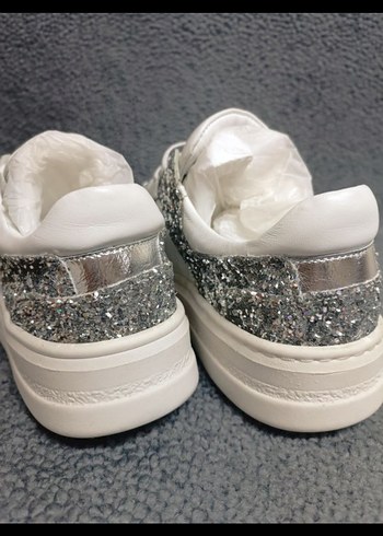 Hakiki Deri Beyaz Simli Kadın Spor Ayakkabı - Görsel 5