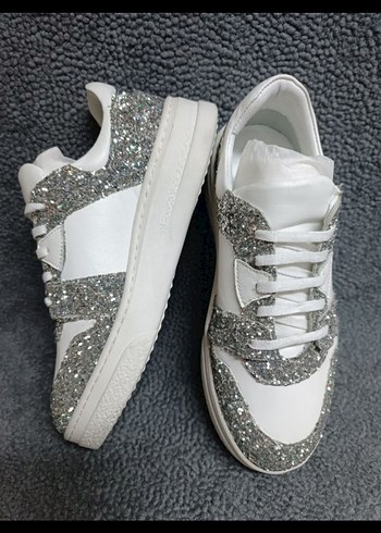 Hakiki Deri Beyaz Simli Kadın Spor Ayakkabı - Görsel 3