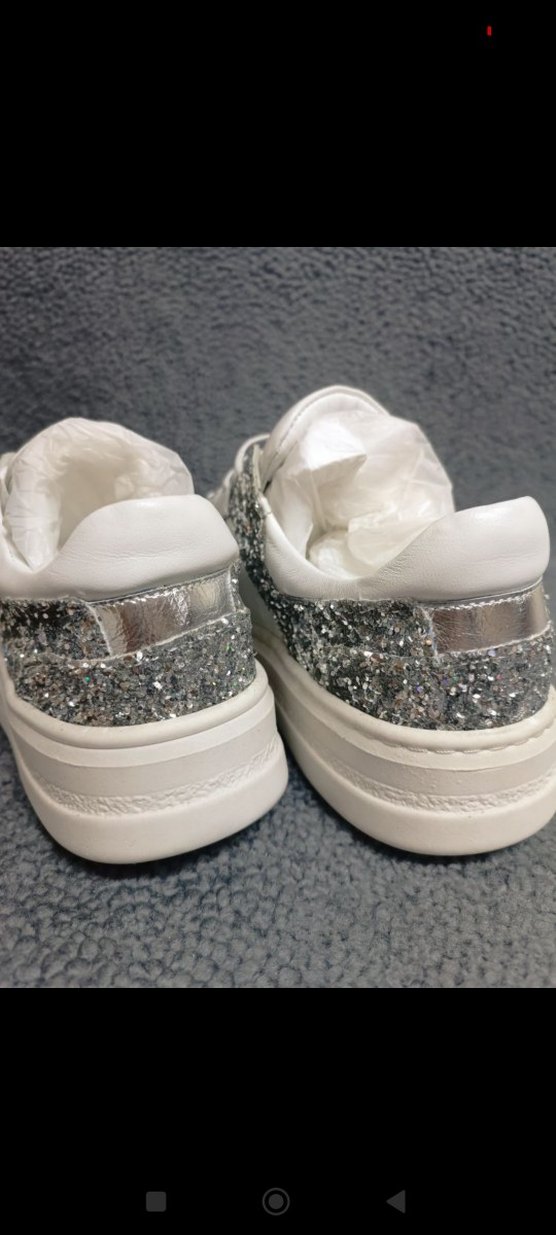 Hakiki Deri Beyaz Simli Kadın Spor Ayakkabı - Görsel 5