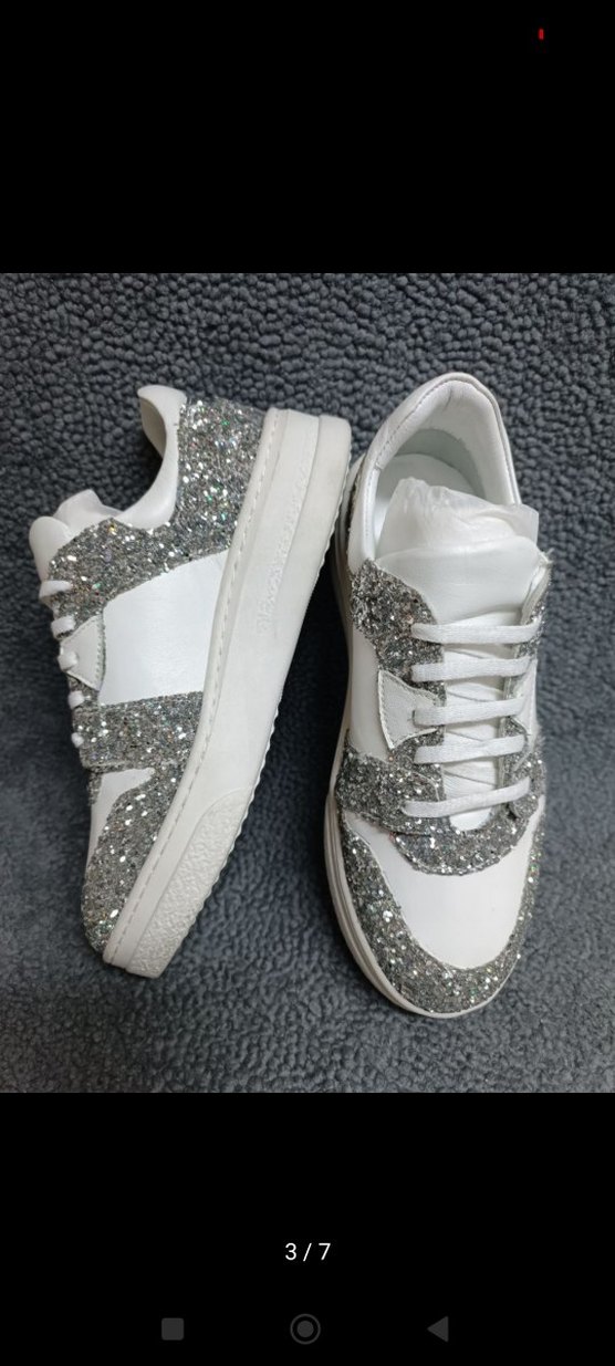 Hakiki Deri Beyaz Simli Kadın Spor Ayakkabı - Görsel 3