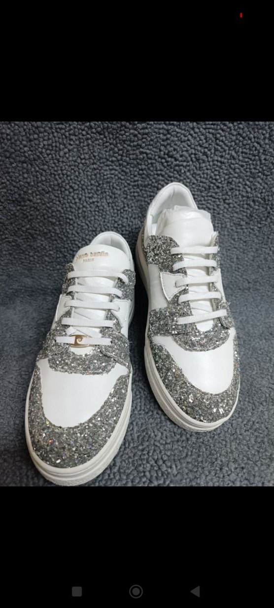 Hakiki Deri Beyaz Simli Kadın Spor Ayakkabı - Görsel 4