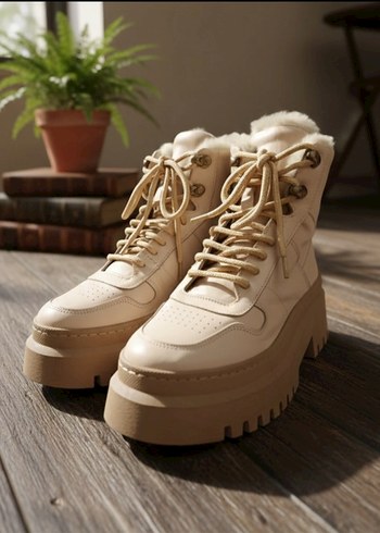 Beyaz Tüylü Platform Topuklu Kadın Bot - Görsel 10