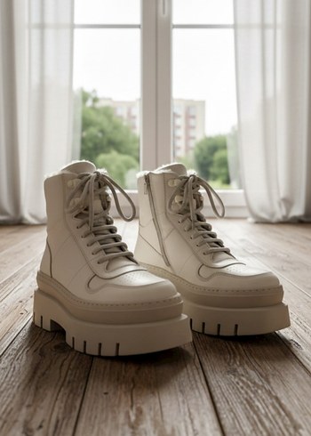 Beyaz Tüylü Platform Topuklu Kadın Bot - Görsel 4