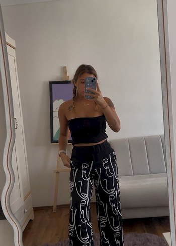 Siyah Desenli Salaş Kadın Pantolon