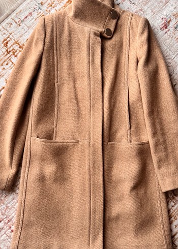 Düğmeli Boğazlı Camel Kaban - Görsel 2
