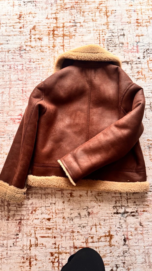 Kahverengi Süet Kürk Detaylı Kadın Ceket - Görsel 4