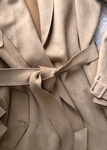 Bej Süet Uzun Kadın Trençkot - Görsel 3