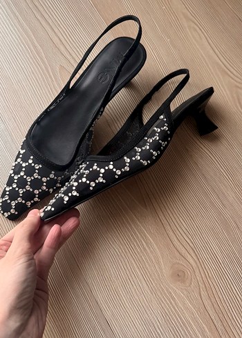 Payetli Siyah Stiletto Kadın Abiye Ayakkabı - Görsel 4