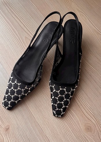 Payetli Siyah Stiletto Kadın Abiye Ayakkabı - Görsel 3