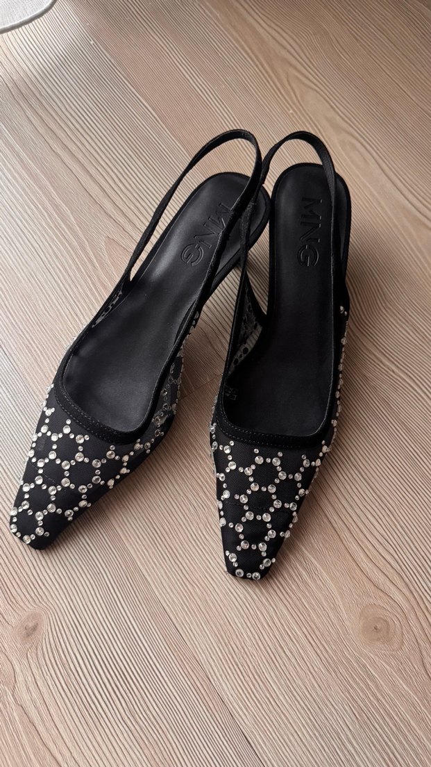 Payetli Siyah Stiletto Kadın Abiye Ayakkabı - Görsel 3