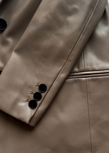 Bej Deri Kadın Blazer Ceket - Görsel 3