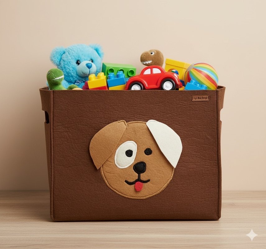 Köpek Desenli Kahverengi Keçe Oyuncak Kutusu - Görsel 2
