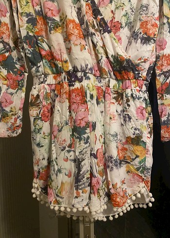 Çiçek Desenli V Yaka Bohem Tulum - Görsel 2